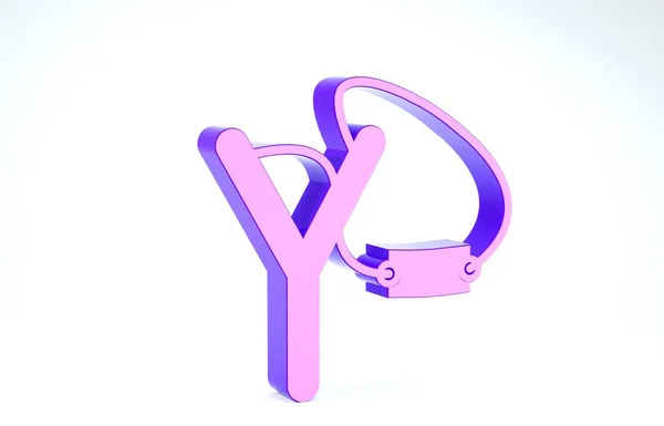 白の背景に分離された紫のスリングショットアイコン。3Dイラスト3Dレンダリング — ストック写真