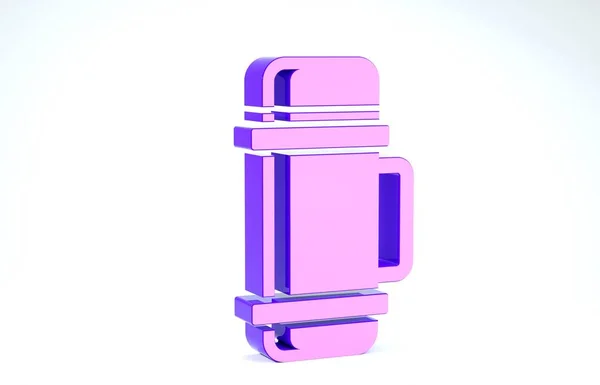 Фиолетовый термос контейнер значок изолирован на белом фоне. Значок термофляжки. Оборудование для кемпинга и походов. 3D-рендеринг — стоковое фото