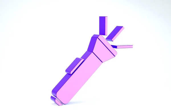 Фиолетовый значок фонарик изолирован на белом фоне. 3D-рендеринг — стоковое фото