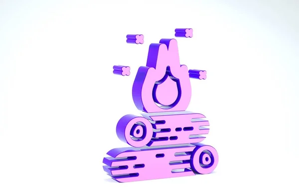 Icône Feu de camp violet isolée sur fond blanc. Brûler le feu avec du bois. Illustration 3D rendu 3D — Photo