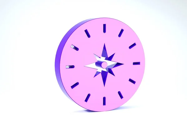 Піктограма фіолетового компаса ізольована на білому тлі. Символ навігації вітрів. Знак троянди вітру. 3D ілюстрація 3D рендеринга — стокове фото
