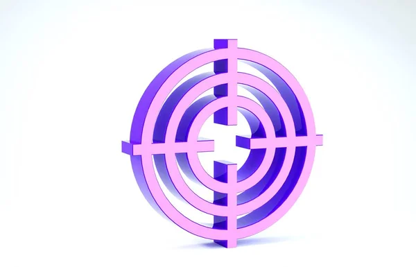 紫色目标体育射击比赛图标孤立的白色背景. 有射击场或射击场编号的干净目标。 3d说明3d — 图库照片
