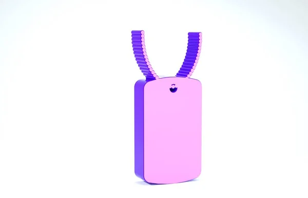 Purple Military dog tag icoon geïsoleerd op witte achtergrond. Identiteit pictogram. Legerteken. 3d illustratie 3d renderen — Stockfoto