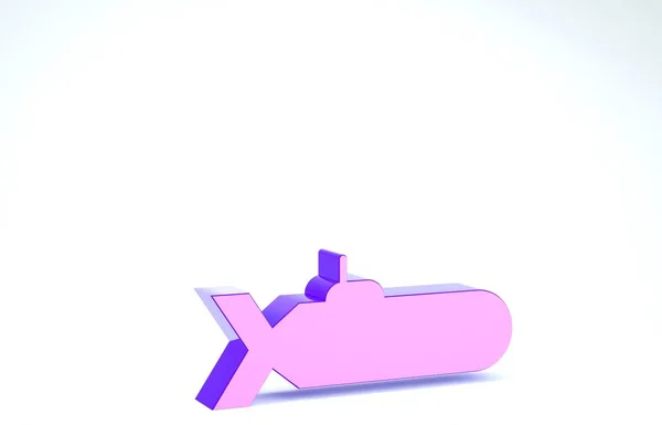 Icono submarino púrpura aislado sobre fondo blanco. Nave militar. 3D ilustración 3D render — Foto de Stock