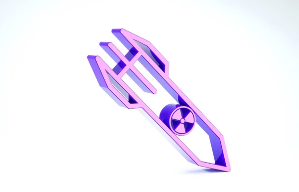 Purple Nuclear raket pictogram geïsoleerd op witte achtergrond. De raketbom vliegt naar beneden. 3d illustratie 3d renderen — Stockfoto