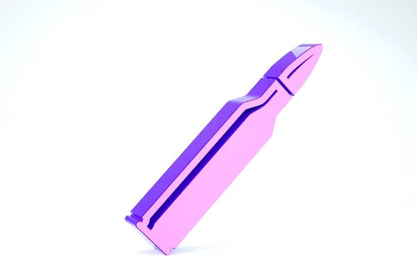 Ikona Purple Bullet izolovaná na bílém pozadí. 3D ilustrace 3D vykreslení — Stock fotografie
