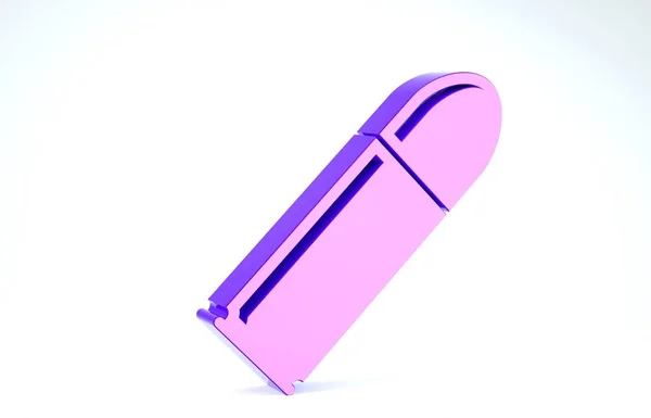 紫色の弾丸のアイコンは、白い背景に隔離されました。3Dイラスト3Dレンダリング — ストック写真