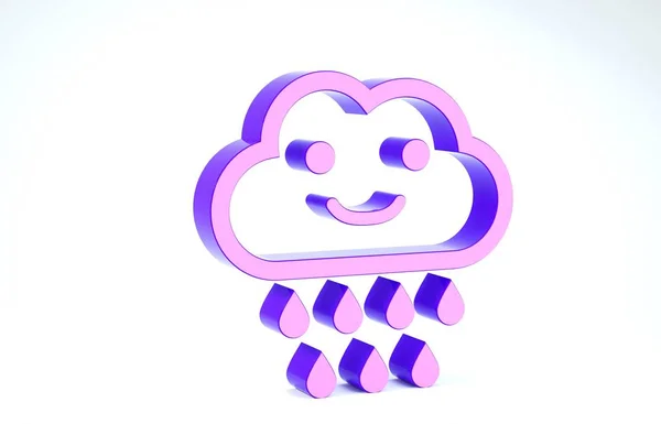 Purple Cloud with rain icon isolated on white background. Rain cloud precipitation with rain drops. 3d illustration 3D render — Stock Photo, Image