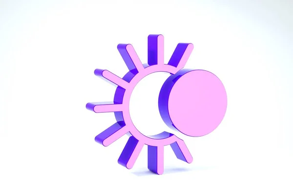 Eclipse púrpura del icono del sol aislado sobre fondo blanco. Eclipse total de sonar. 3D ilustración 3D render — Foto de Stock