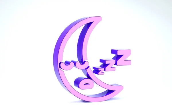 Ікона пурпурового Місяця ізольована на білому тлі. Нічний знак "Хмари". Символ сну. Ніч або знак часу в ліжку. 3d Illustrated 3d render — стокове фото