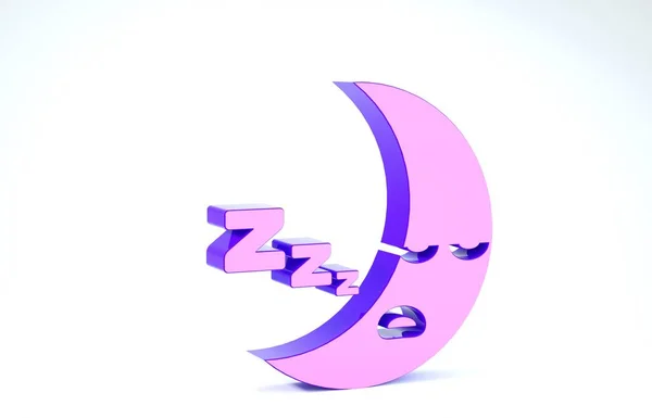 Lila månen ikon isolerad på vit bakgrund. Molnigt natttecken. Sov drömmar symbol. Natt- eller sängdags skylt. 3D-illustration 3D-återgivning — Stockfoto