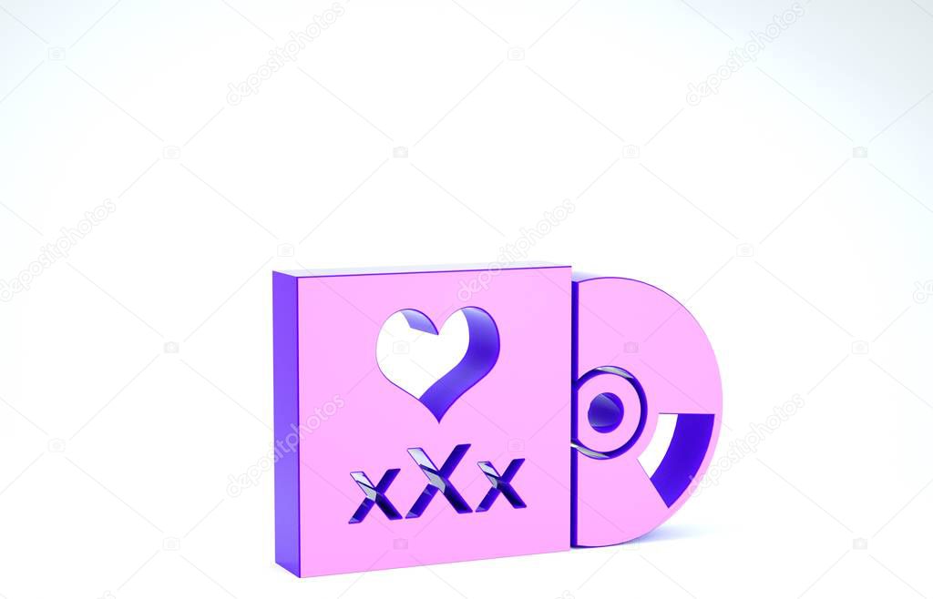 Purple Disc with inscription XXX icon isolated on white background. Age restriction symbol. 18 plus content sign. Adult channel. 3d illustration 3D render
