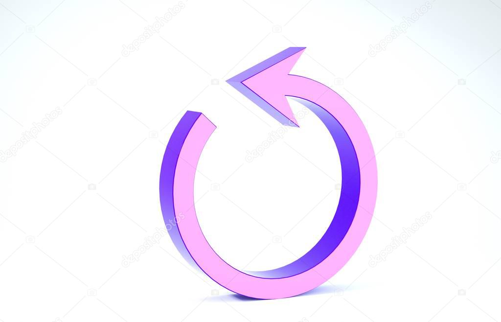 Purple Refresh icon isolated on white background. Reload symbol. Rotation arrow in a circle sign. 3d illustration 3D render