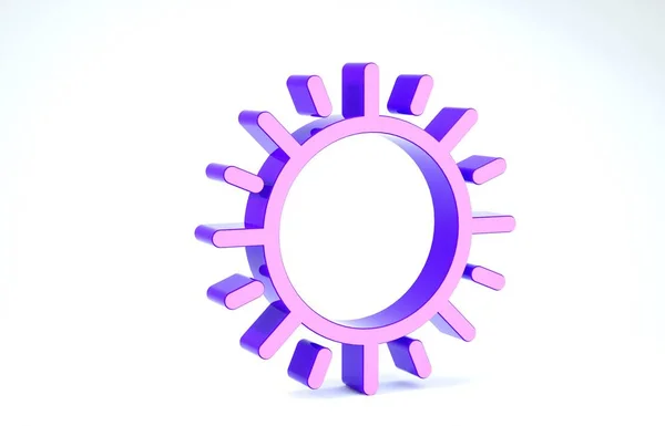 白い背景に紫色の太陽のアイコンが隔離されています。3Dイラスト3Dレンダリング — ストック写真