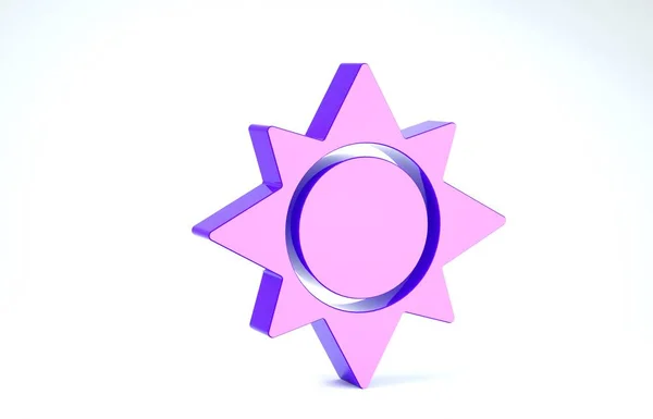 紫色太阳图标孤立在白色背景。 3d说明3d — 图库照片
