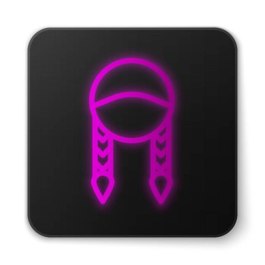 Parlayan neon hattı Braid simgesi beyaz arkaplanda izole edildi. Siyah kare düğme. Vektör İllüstrasyonu