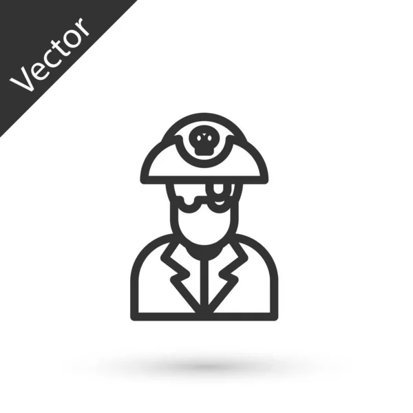 Línea gris Icono de capitán pirata aislado sobre fondo blanco. Ilustración vectorial — Vector de stock