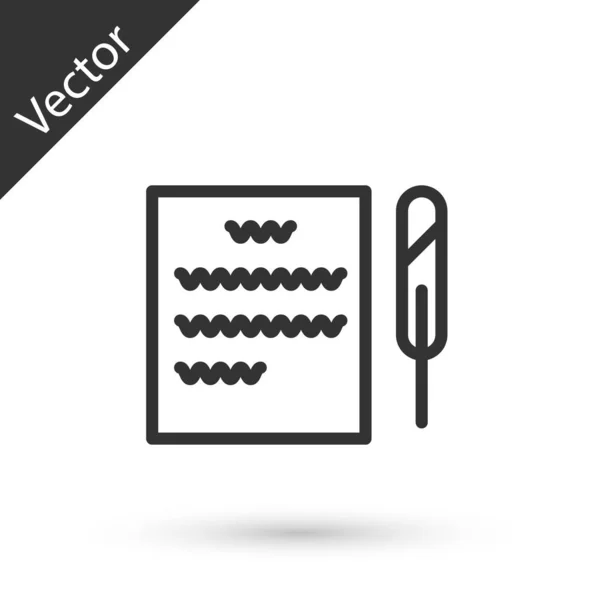 Línea gris Pluma pluma y papel icono de desplazamiento aislado sobre fondo blanco. Ilustración vectorial — Vector de stock