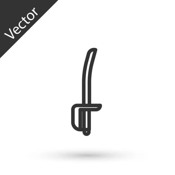 Szürke vonal Kalóz kard ikon elszigetelt fehér háttérrel. Sabre jel. Vektorillusztráció — Stock Vector