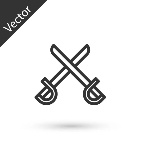 Línea gris Icono de espadas piratas cruzadas aisladas sobre fondo blanco. Signo de sable. Ilustración vectorial — Vector de stock