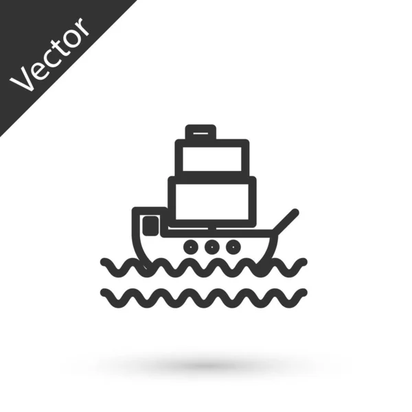 Grey line Ship icon isolated on white background. Vector Illustration — Stock Vector