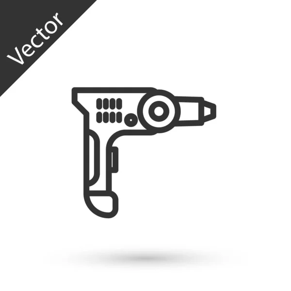 Grey line Electric drill machine icon isolated on white background. Repair tool. Vector Illustration — Stock Vector