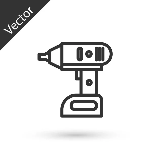 Grey line Electric cordless screwdriver icon isolated on white background. Electric drill machine. Repair tool. Vector Illustration — Stock Vector