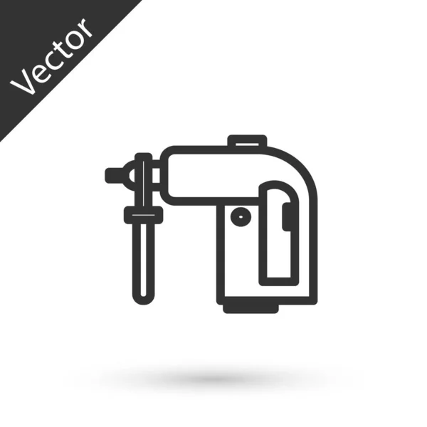 Linha cinza Ícone de máquina de broca de martelo rotativo elétrico isolado no fundo branco. Ferramenta de trabalho para construção, acabamento, trabalhos de reparação. Ilustração vetorial — Vetor de Stock