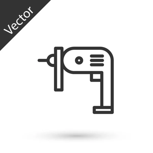 Grijze lijn Elektrische boor machine pictogram geïsoleerd op witte achtergrond. Reparatie gereedschap. Vector Illustratie — Stockvector