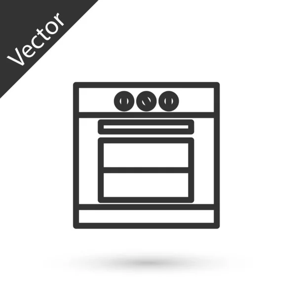 Grey line Oven icon isolated on white background. Stove gas oven sign. Vector Illustration — Stock Vector