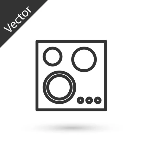 Línea gris Icono de estufa de gas aislado sobre fondo blanco. Signo de cocina. Hob con cuatro quemadores de círculo. Ilustración vectorial — Vector de stock