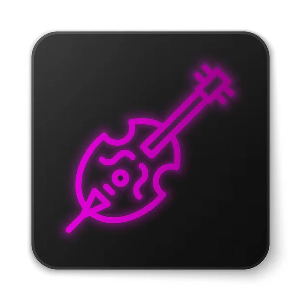 Glödande neon linje fiol ikon isolerad på vit bakgrund. Musikinstrument. Svart fyrkant. Vektor Illustration — Stock vektor