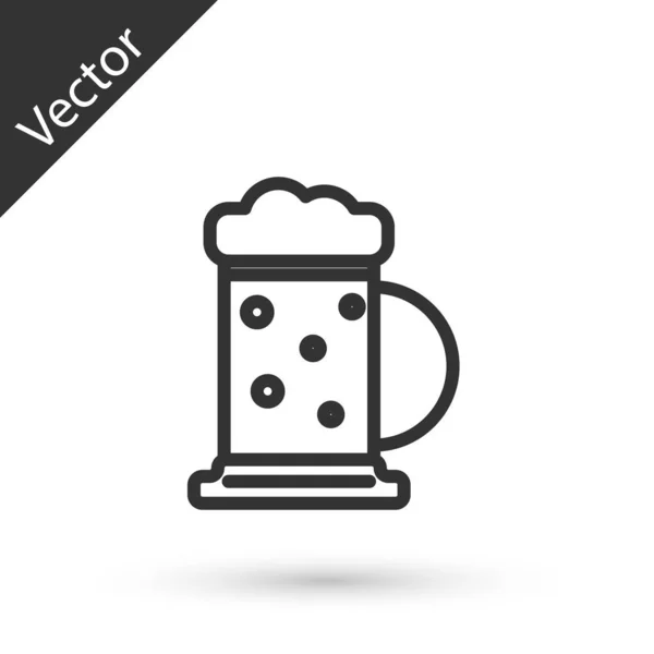 Línea gris Icono de taza de cerveza de madera aislado sobre fondo blanco. Ilustración vectorial — Vector de stock