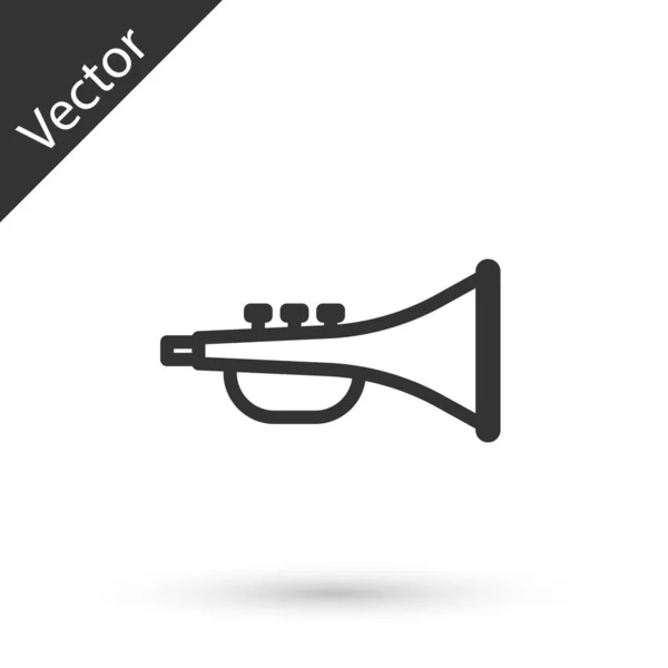Linha cinza Ícone de trompete de instrumento musical isolado no fundo branco. Ilustração vetorial — Vetor de Stock