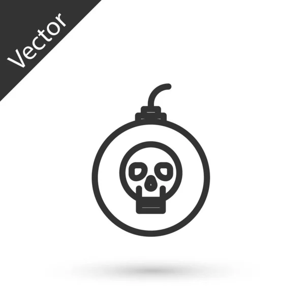 Grey line Bomb ready to explode icon isolated on white background. Happy Halloween party. Vector Illustration — Stock Vector
