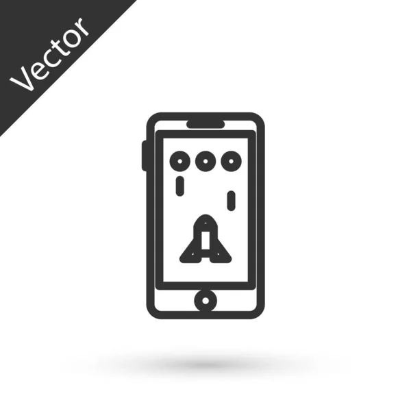 Graue Linie Smartphone und spielen im Spiel Symbol isoliert auf weißem Hintergrund. Mobile Gaming Konzept. Vektorillustration — Stockvektor