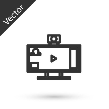 Gri çizgi çevrimiçi video oyunu ikonu beyaz arkaplanda izole edildi. Vektör İllüstrasyonu