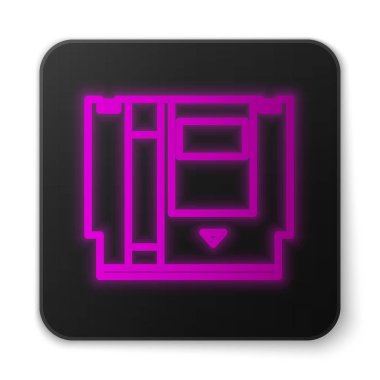 Beyaz arkaplanda izole edilmiş retro oyun konsol simgesi için parlayan neon hattı Cartridge. Televizyon oyunu kartuşu. Siyah kare düğme. Vektör İllüstrasyonu