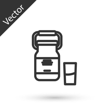 Beyaz arka planda izole edilmiş süt ve cam ikon için gri çizgi kutu. Vektör İllüstrasyonu