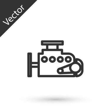 Gri çizgili araba motoru simgesi beyaz arka planda izole edildi. Vektör İllüstrasyonu