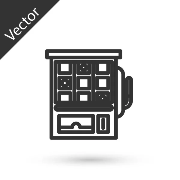 Línea gris Icono de la máquina tragaperras aislado sobre fondo blanco. Ilustración vectorial — Vector de stock