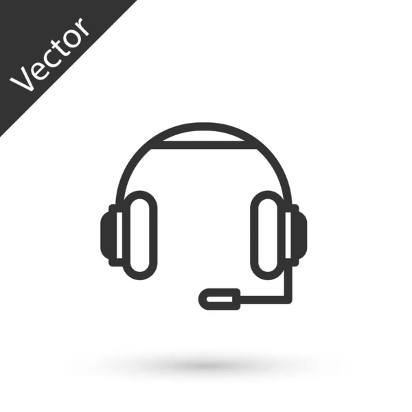 Icono de auriculares de línea gris aislado sobre fondo blanco. Auriculares. Concepto para escuchar música, servicio, comunicación y operador. Ilustración vectorial — Vector de stock
