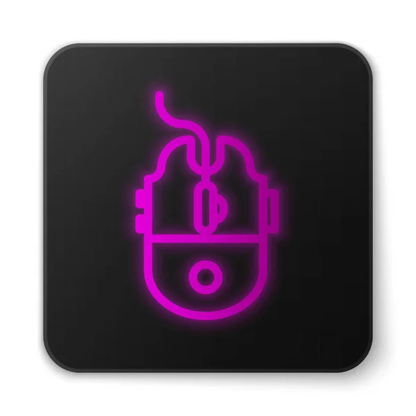 Zářící neonová čára Ikona počítačové hry myší izolovaná na bílém pozadí. Optický se symbolem kola. Černý knoflík. Vektorová ilustrace — Stockový vektor