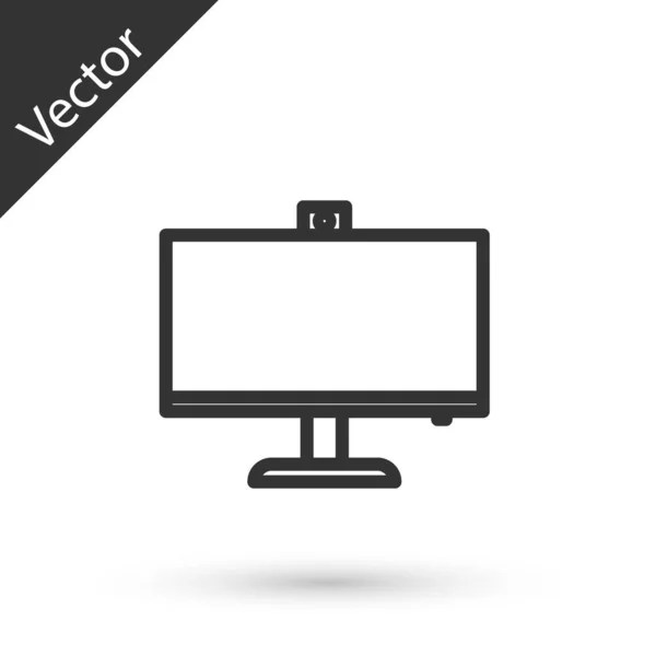 Linha cinza ícone monitor de computador isolado no fundo branco. Assinatura do componente do PC. Ilustração vetorial — Vetor de Stock