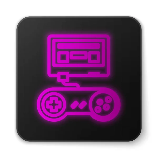 Glödande neon line TV-spelkonsol med joystick ikon isolerad på vit bakgrund. Svart fyrkant. Vektor Illustration — Stock vektor