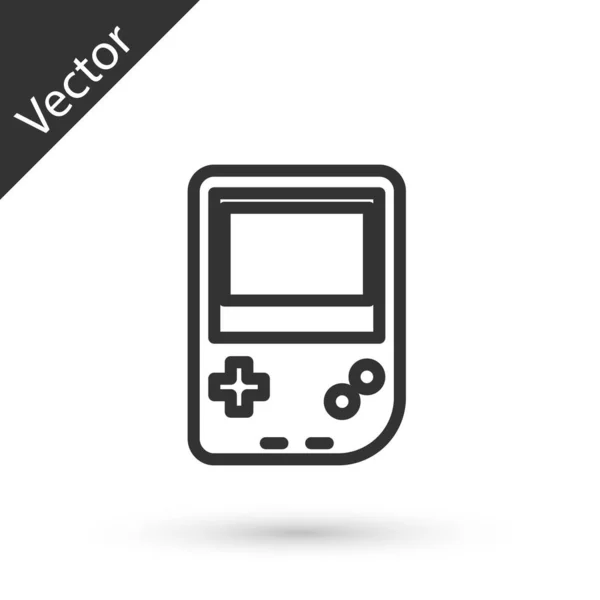 Línea gris Icono de consola de videojuegos portátil aislado sobre fondo blanco. Señal de mando. Concepto de juego. Ilustración vectorial — Vector de stock