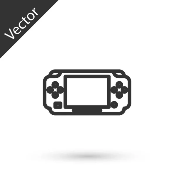 Linha cinza ícone de console de videogame portátil isolado no fundo branco. Sinal do Gamepad. Conceito de jogo. Ilustração vetorial — Vetor de Stock