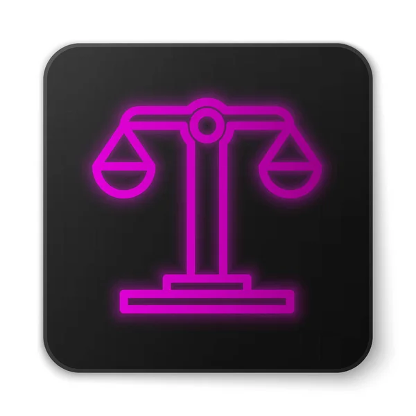Glowing neon line Libra zodiac sign icon isolated on white background. Astrological horoscope collection. Black square button. Vector Illustration — Stock Vector