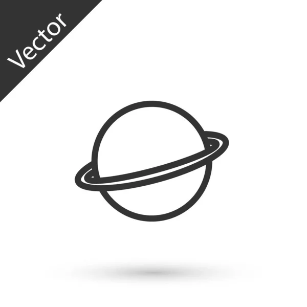 Linha cinza Planeta Saturno com ícone do sistema de anel planetário isolado no fundo branco. Ilustração vetorial — Vetor de Stock