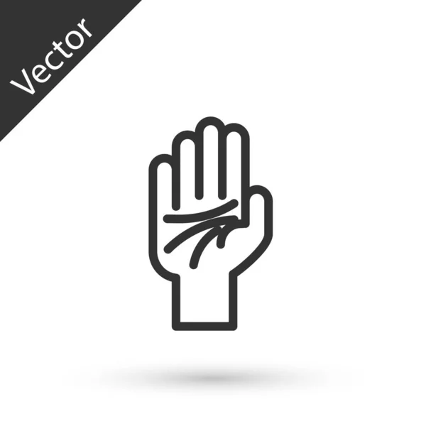 Szürke vonal Palmistry a kéz ikon elszigetelt fehér háttér. Vektorillusztráció — Stock Vector